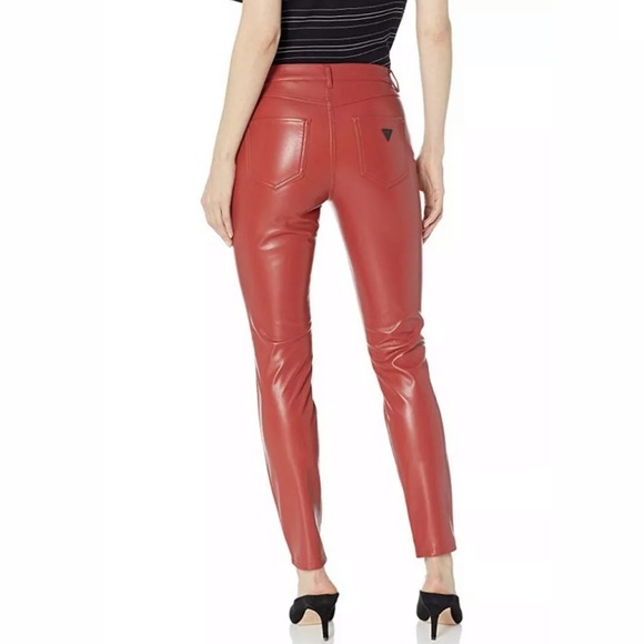 New Guess Sandra 1981 Faux Leather High Waist Red Skinny 8 - Picture 2 of 8